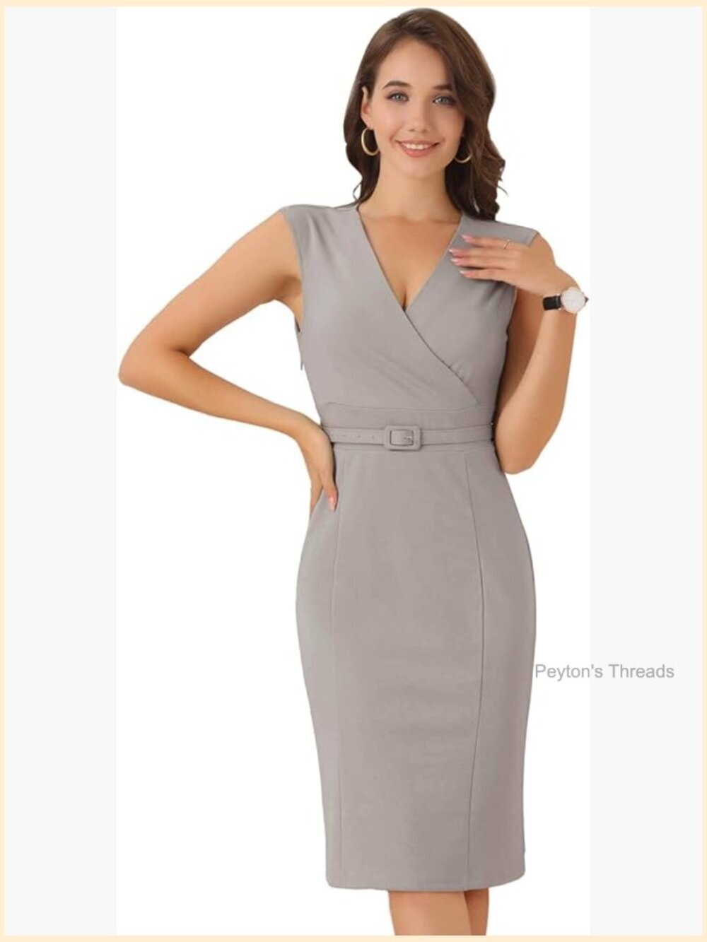 Sheath Dress Wrap V Neck Business Office Belt Sleeveless Pencil